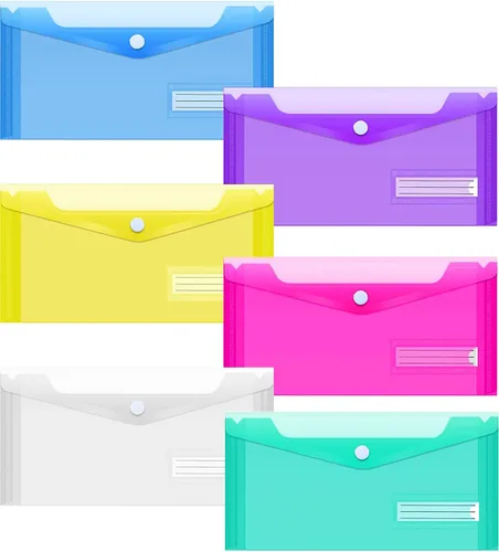 Vista 8 de Sooez Sobres de plástico pequeños, paquete de 12 bolsas de plástico con bolsillo para etiquetas, bolsa para lápices, sobres de dinero para efectivo