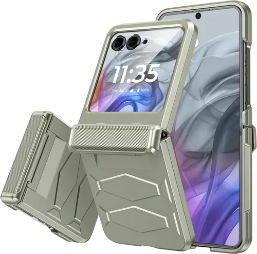 Vista 30 de Vizvera para Motorola Razr 2024 - Funda con tapa con bisagra, protector de pantalla incorporado, a prueba de golpes, funda todo en uno para Negro