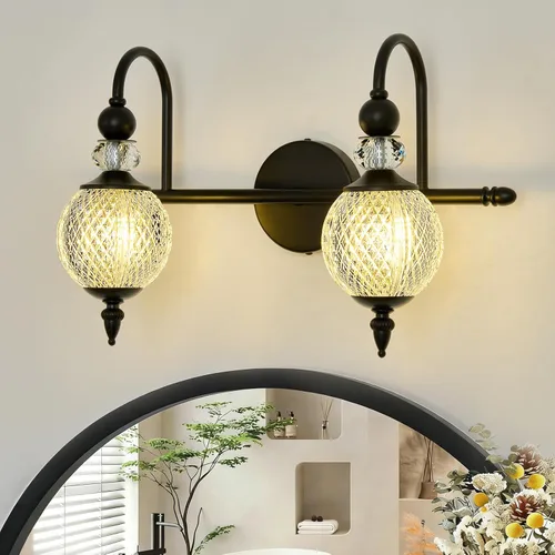 Vista 10 de Vintage Black Wall Sconce with Acrylic Globe Shade Indoor Wall Light for Bathroom Bedroom Hallway Farmhouse