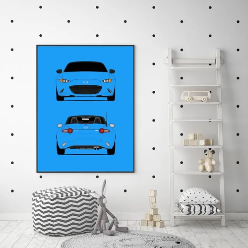 Vista 4 de Custom Car Posters Póster personalizable en color hecho a mano compatible con Mazda Miata MX-5 ND (2015 presente) (delantera y trasera), decoración