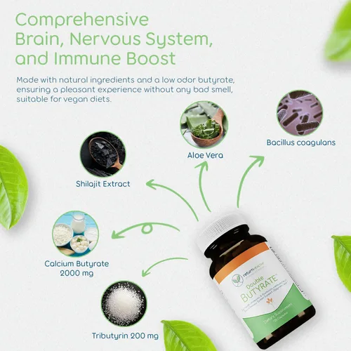 Vista 4 de Suplemento de doble butirato para la salud intestinal Suplementos digestivos probióticos y posbióticos para apoyo intestinal Mejora la función