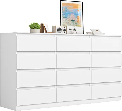 Vista 10 de VERYKE Cómoda negra de 6 cajones para dormitorio, cómoda con diseño sin asas para armario, mueble de almacenamiento moderno de madera para dormitorio
