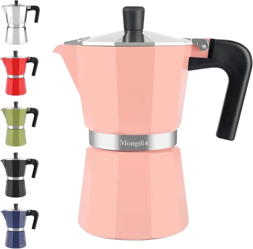 Vista 25 de Mongdio Cafetera de Espresso para Estufa Moka, Cafetera Cubana para Estufa, Olla Mocha Greca Italiana, 9 Tazas de Espresso, 15 oz - Plata Plateado