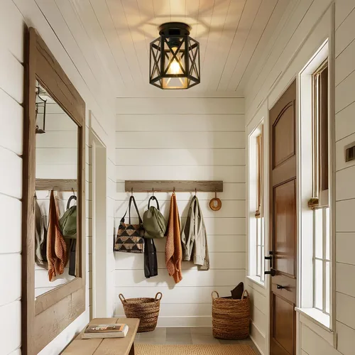 Vista 7 de Lámpara de Techo Moderna Semi-Empotrada, Lámparas de Techo Empotradas Hexagonales de 1 Luz para Accesorio de Iluminación de Comedor, Accesorios