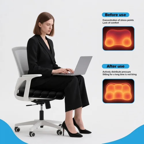 Vista 5 de Cojín de asiento de viaje para avión – Cojines inflables de asiento de célula de aire 3D, cojín ergonómico de viaje para vuelos largos, cojines