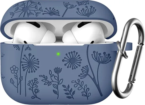 Vista 14 de Lerobo - Funda protectora para estuche de AirPods Pro 1ª y 2ª generación, funda de silicona grabada con diseño floral para protección completa