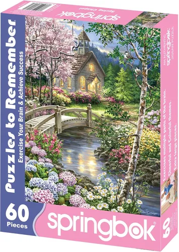 Vista 2 de Springbok Puzzle to Remember - Actividad de Alzheimer y Demencia - Rompecabezas de 60 piezas Capilla Primavera - Hecho en Estados Unidos