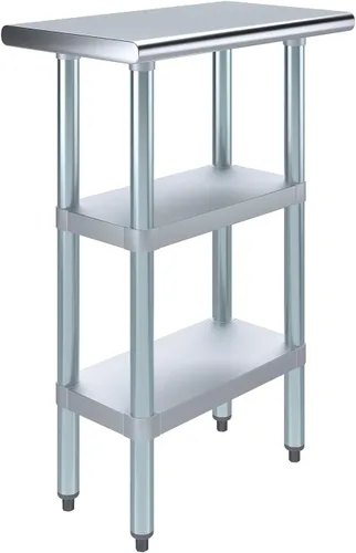 Vista 22 de AmGood Mesa de trabajo de acero inoxidable con 2 estantes NSF Mesa utilitaria de metal (12 pulgadas de largo x 24 pulgadas de profundidad)