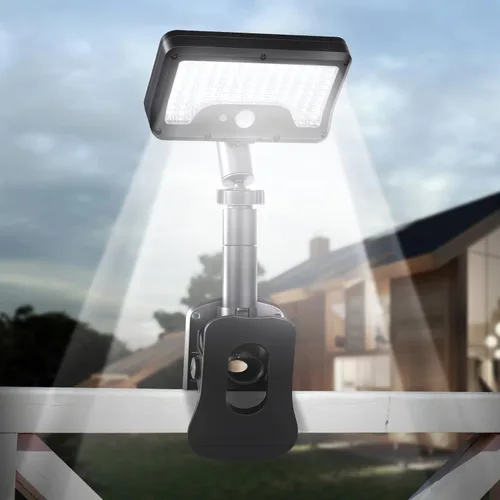 Vista 19 de Luces solares con clip para exteriores con sensor de movimiento, luces solares para vallas ajustables verticalmente y giratorias en 360° con 92 LEDs