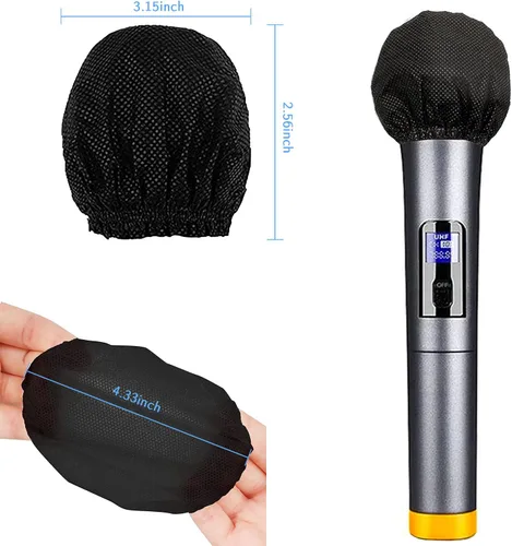Vista 4 de SUNPRO Fundas para micrófono, desechables, 100 unidades, no tejidas, limpias, sin olor, filtro de viento, tapa protectora para micrófono de karaoke