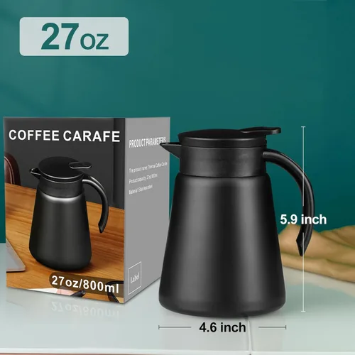 Vista 7 de PARACITY Jarra térmica, jarra de acero inoxidable de 27 onzas para bebidas calientes, jarra de café aislada al vacío de doble pared, jarras de té