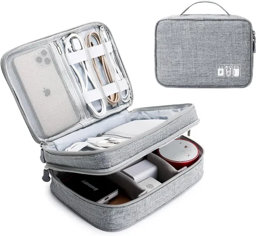 Vista 12 de Lanola Bolsa organizadora de cables de viaje, funda de accesorios electrónicos, bolsa de almacenamiento portátil de doble capa para cable, teléfono