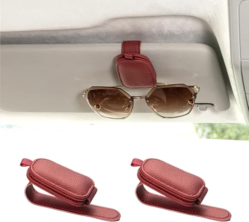 Vista 9 de Yuoyar Soporte para lentes de sol para vehículo, soporte de lentes de sol de cuero magnético y clip para tarjeta y boleta, accesorios para visera