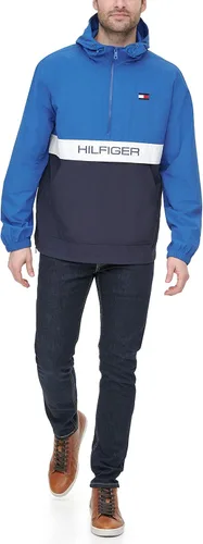 Vista 5 de Tommy Hilfiger - Chaqueta rompevientos con capucha para hombre estilo retro ligera resistente al agua