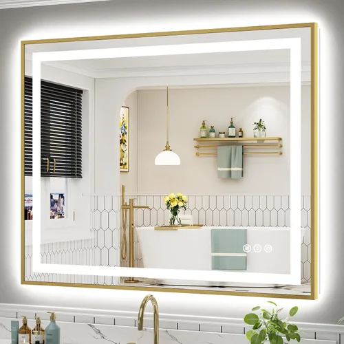 Vista 48 de Briivue Espejo de baño LED de 20 x 28 pulgadas con luces, retroiluminado y frontal iluminado, espejo de tocador de baño con luz antiniebla