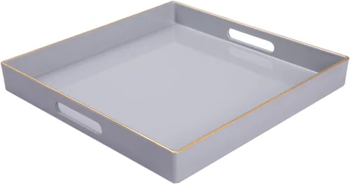 Vista 24 de MAONAME - Bandeja decorativa negra, bandeja de servir con asas, bandejas para mesa de café, bandejas de plástico cuadradas para otomano, baño