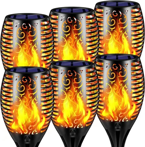 Vista 9 de Luces solares TomCare, Antorchas de llama intermitente resistentes al agua, Iluminación de decoración externa, seguras con apagado/encendido Negro