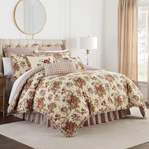 Vista 34 de Waverly Forever Peony - Juego de edredón de 4 piezas, 100% algodón, estampado floral de bayas, tamaño matrimonial/queen, con 2 fundas de almohada