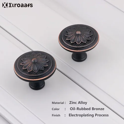 Vista 4 de Paquete de 4 pomos de bronce aceitado para armarios y cajones, manijas redondas de bronce antiguo de 1-2/5 pulgadas para cajones de tocador
