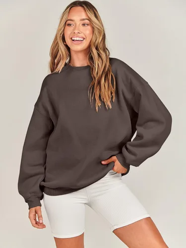 Vista 7 de ANRABESS Sudadera de gran tamaño para mujer, cuello redondo, Y2K, con forro polar, casual, cómoda, ropa de otoño 2025