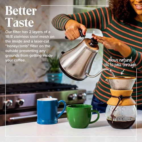Vista 2 de Pour Over, filtro de café – Filtro de café de goteo para Chemex, reutilizable, Hario V60 y otras cafeteras