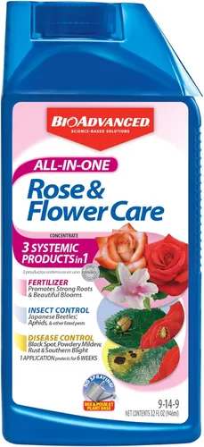 BioAdvanced Fertilizante todo en uno para el cuidado de rosas y flores, concentrado, 32 onzas de SBM Life Science