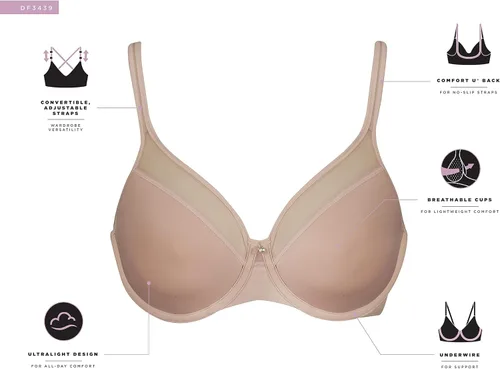 Vista 7 de Bali - Brasier para mujer One Smooth U Ultra Light, con aros y copas lisas diseñado para usar debajo de camisetas, tiras ajustables