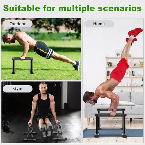 Vista 5 de Dolibest Push Up Bar, 12'' High Parallettes Bars with 8 Rubber Feet & Foam Handle, Dip Bars with Stable Triangle Base for Calisthenics, Handstand