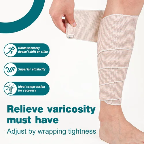 Vista 5 de AZEN 4in Premium 8 Pack Elastic Bandage Wrap, Compression Wrap Bandage for Legs, Ankle, Knee, Tummy, Body, Lymphedema Wraps for Legs, Latex-Free
