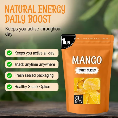 Vista 5 de Oh! Nuts Mango seco – 1 libra – Rebanadas de frutas secas – Menos azúcar añadido – Bocados de frutas deshidratados – Empaquetado en bolsa de cierre
