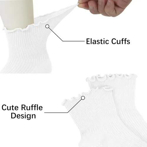 Vista 5 de Calcetines con volantes para niñas – Calcetines antideslizantes con puños – Calcetines de algodón suave con volantes para interiores