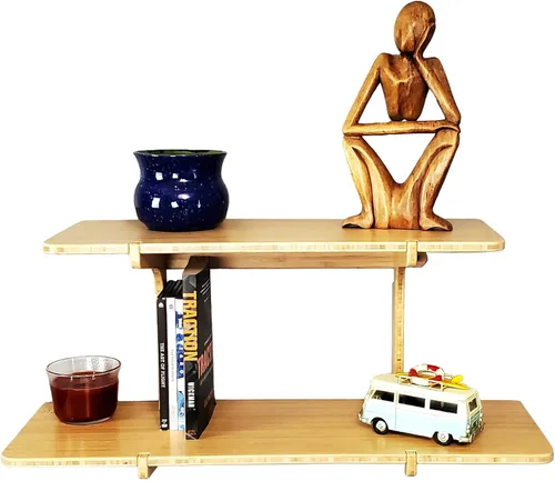 Vista 8 de Grassracks Estantes flotantes de bambú, estante fuerte montado en la pared (estante individual)