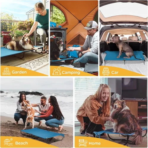 Vista 8 de CANINE CANYON Daisy Cot, Cama Elevada Plegable Mediana para Perro, Cama Portátil Elevada para Exteriores Plegable para Perro, Refrescante, A Prueba
