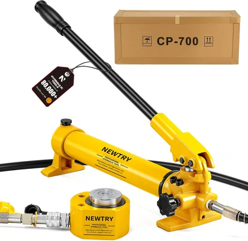 NEWTRY 30 toneladas Gato hidráulico de ariete + Bomba de mano hidráulica CP-700 Kit Porta Power de perfil bajo de sección única Mini gato 0.55’’