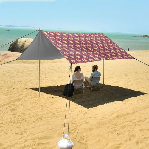 Vista 7 de Funny Chicken Face Foldable Beach Tent UPF50+ Easy Setup Shade Sun Shelter with Sandbags and Shovel for Camping, Picnics, Backyard & Fishing