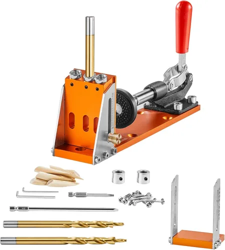 Vista 14 de VEVOR Kit de plantilla de agujero de bolsillo, ajustable de 1/2 a 1-1/2 pulgadas, mini sistema de agujeros de bolsillo con taladro escalonado, llave