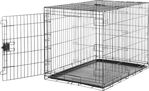 Vista 6 de Amazon Basics Jaula para perros duradera y plegable de alambre de metal con bandeja, puerta doble, 30 x 19 x 21 pulgadas, color negro