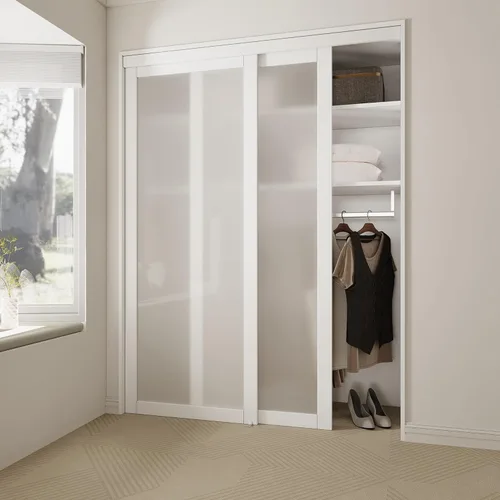 Vista 14 de Puerta corrediza de armario de 60 x 80 pulgadas para dormitorios, puerta de vidrio templado esmerilado 5-Lite con herrajes, paneles deslizantes