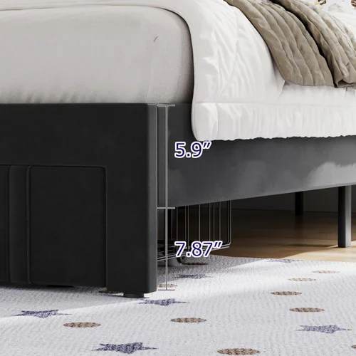 Vista 5 de VECELO Base de cama de tamaño individual con cajón de almacenamiento, base de cama de plataforma resistente con cabecera y fuerte soporte de Negro