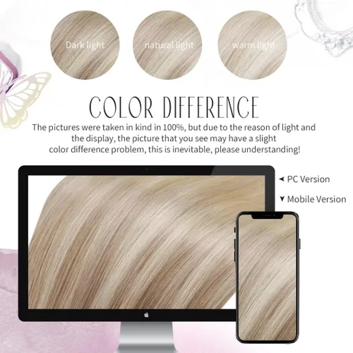 Vista 9 de Moresoo Extensiones de cabello humano con cinta en degradado, balayage, color rubio ceniza a rubio platino, extensiones de cabello humano real sin