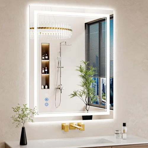 Vista 19 de Espejo de baño LED de 22 x 30 pulgadas con luces, antiniebla, retroiluminado + luz frontal, regulable, espejo de tocador LED para pared, espejo