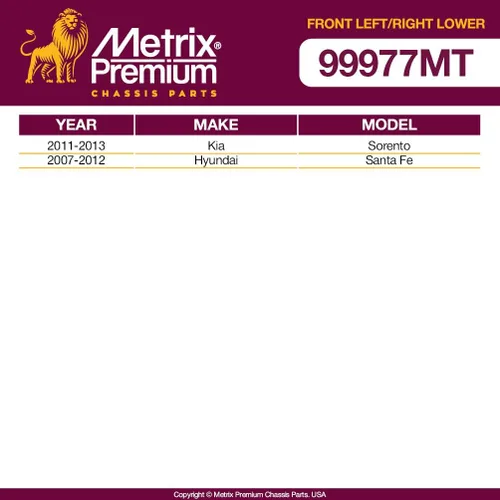 Vista 2 de Metrix Premium - Conjunto de brazo de control inferior izquierdo y derecho RK621686 y RK621685 para Hyundai Santa Fe 2007-2009