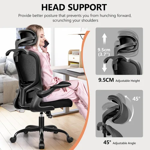 Vista 57 de FelixKing Silla de oficina ergonómica con reposacabezas, computadora de respaldo alto con soporte lumbar ajustable y ruedas, giratoria ejecutiva