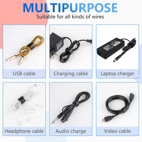 Vista 4 de 60 Sujetadores para Gestión de Cables, Envolturas para Cables Negras de 6 Pulgadas, Sujetadores Reutilizables para Cables Ordenados, PC, TV