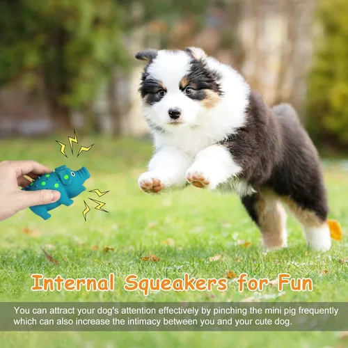 Vista 4 de WishLotus Juguete chirriante de látex natural para perros, mini juguete masticable en forma de cerdo para limpieza de dientes, juguete masticable