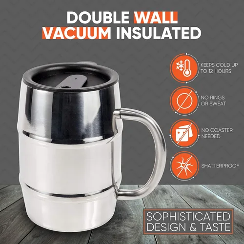 Vista 2 de MASON FORGE Acero inoxidable de doble pared aislada al vacío Taza de barril de 16.9 onzas con asa Bebidas calientes o frías jarra de cerveza