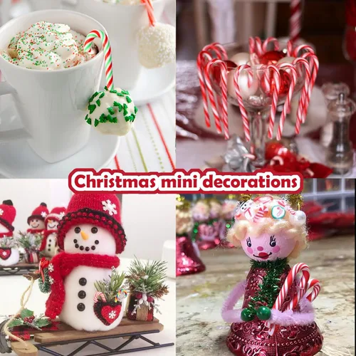 Vista 5 de HADDIY Decoraciones de bastones de caramelo mini de Navidad, 60 piezas de bastones de arcilla polimérica en miniatura, encantos de caramelo falsos