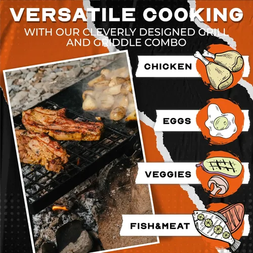 Vista 6 de Adventure Seeka Parrilla plegable resistente de 24 pulgadas, superficie de cocción apta para alimentos, diseño plegable compacto, parrilla portátil