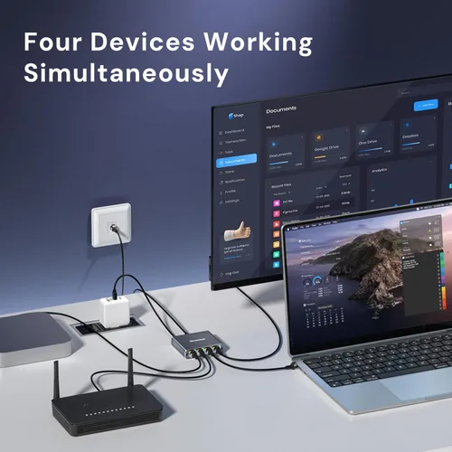 Vista 4 de Divisor Ethernet 1 a 4 1000Mbps, Dockteck Divisor de Cable de Internet 1 en 4 Salidas Interruptor de Red de Alta Velocidad Gigabit para LAN Puerto
