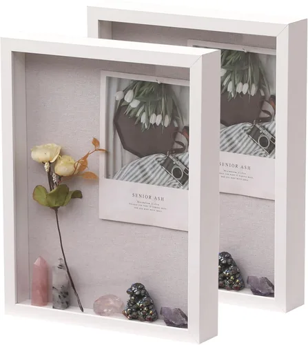Vista 10 de QDSSDECO Cajas de sombra de 8 x 8 pulgadas con parte trasera de lino suave, caja de sombra 3D de vidrio de madera profunda para pared y mesa
